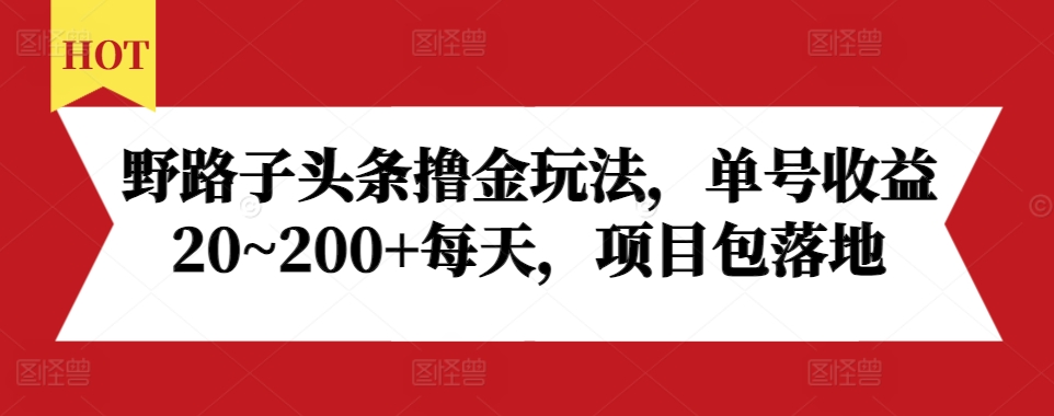 野路子头条撸金玩法，单号收益20~200+每天，项目包落地-卿云社