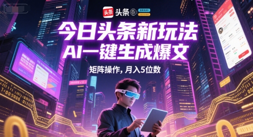 今日头条新玩法，AI一键生成爆文，矩阵操作，月入5位数-卿云社