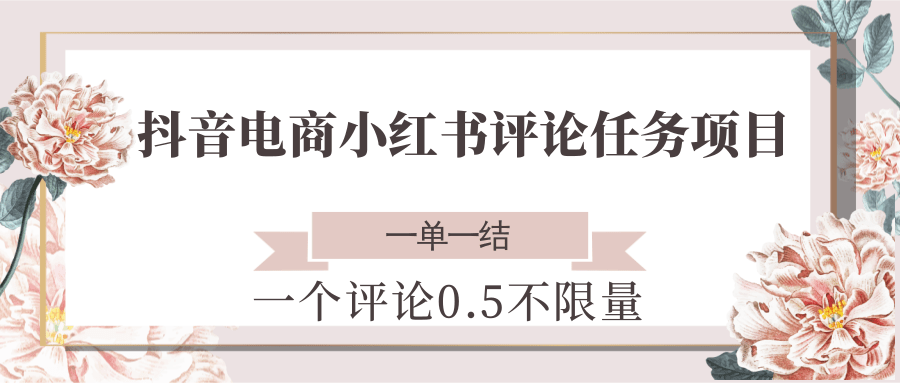 抖音电商小红书评论任务项目，一个评论0.5，一单一结 不限量-卿云社