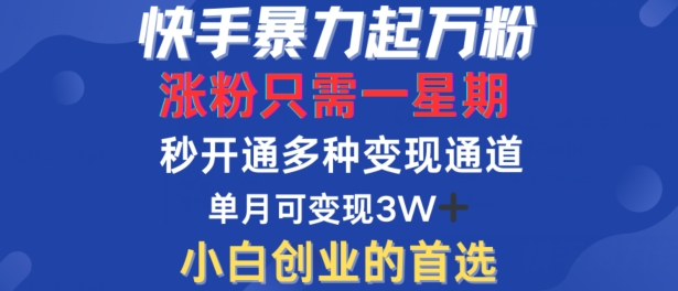 快手暴力起万粉，涨粉只需一星期，多种变现模式，直接秒开万合，单月变现过W【揭秘】-卿云社