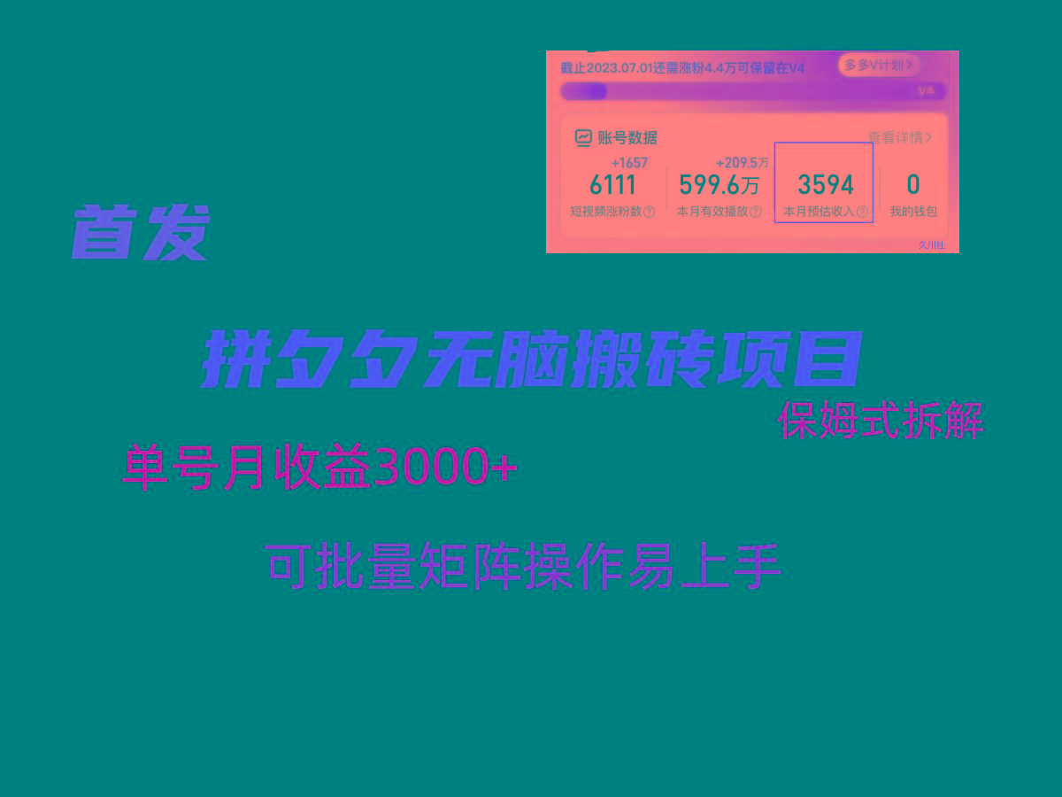拼夕夕无脑搬砖，单号稳定收益3000+，保姆式拆解-卿云社
