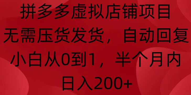 拼多多虚拟店铺项目，无需压货发货，自动回复，小白从0到1，半个月内日入200+【揭秘】-卿云社