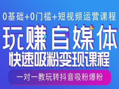 0基础+0门槛+短视频运营课程，玩赚自媒体快速吸粉变现课程，一对一教玩转抖音吸粉爆粉-卿云社