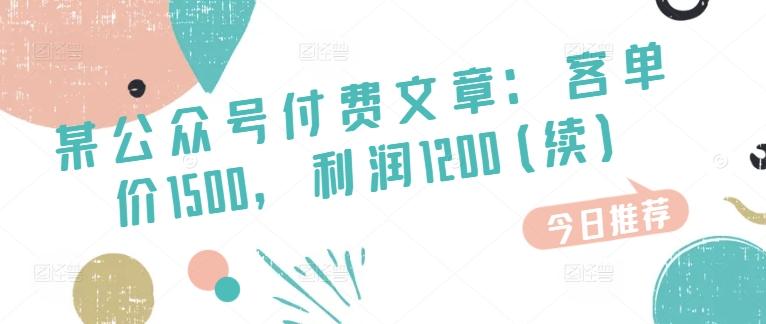 某公众号付费文章：客单价1500，利润1200(续)，市场几乎可以说是空白的-卿云社