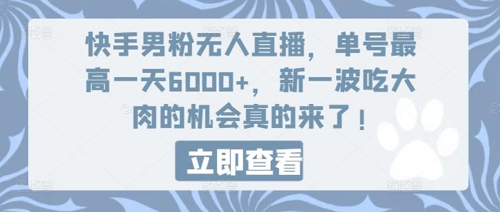 快手男粉无人直播，单号最高一天6000+，新一波吃大肉的机会真的来了-卿云社