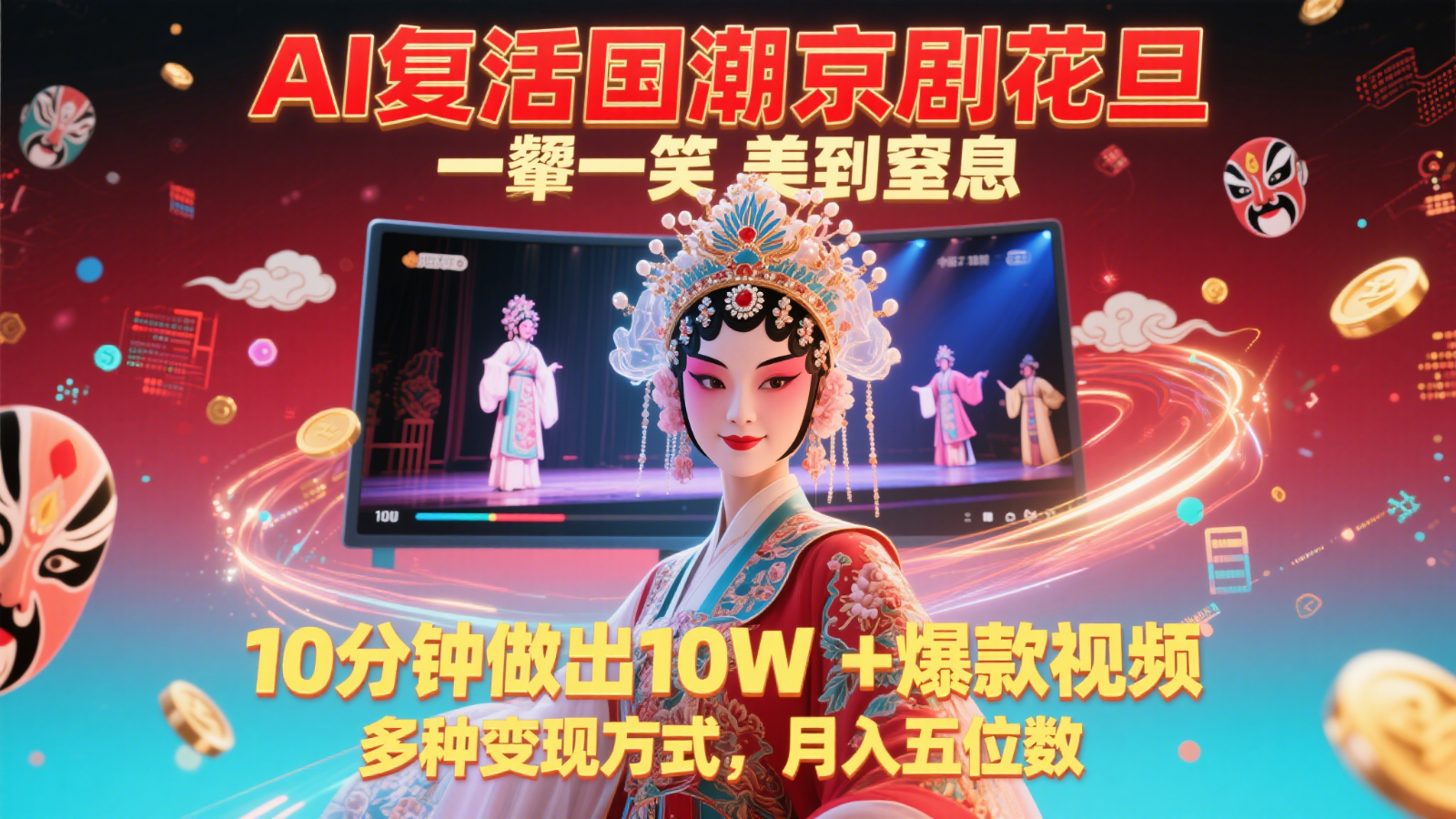 AI复活国潮京剧花旦，一颦一笑美到窒息，10分钟做出10W+爆款视频，多种变现方式-卿云社