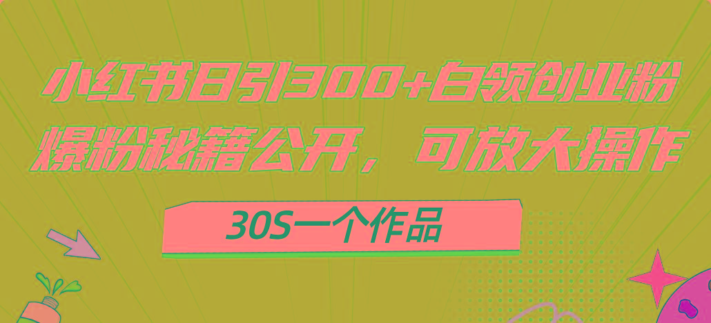 小红书日引300+高质白领创业粉，可放大操作，爆粉秘籍！30s一个作品-卿云社
