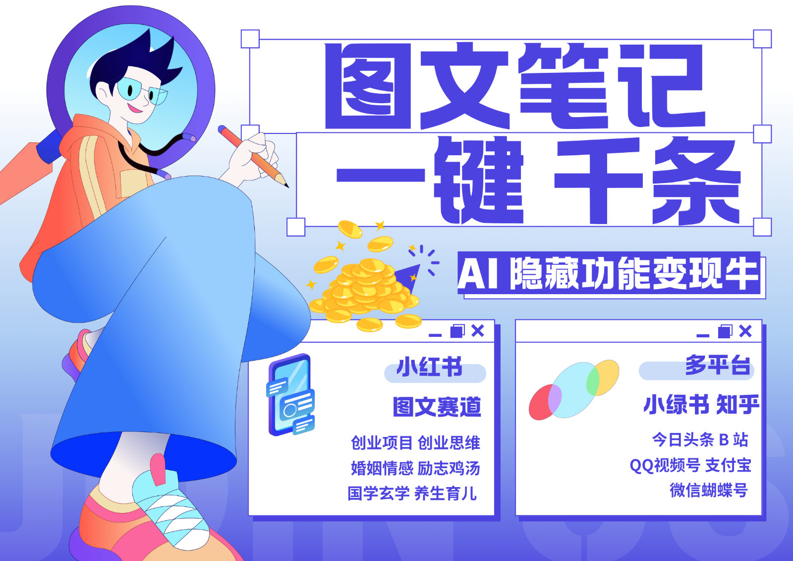 1键生成数千条图文 创业国学 秒生笔记 小红书小绿书图文 轻松引流 变现30000+-卿云社