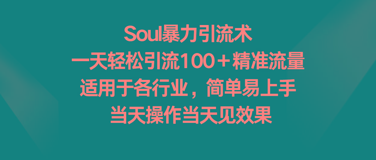 Soul暴力引流术，一天轻松引流100＋精准流量，适用于各行业，简单易上手！-卿云社
