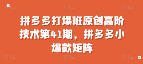 拼多多打爆班原创高阶技术第41期，拼多多小爆款矩阵-卿云社