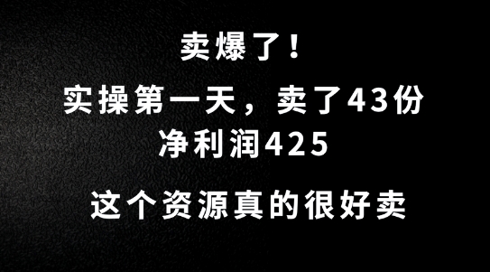 这个资源，需求很大，实操第一天卖了43份，净利润425【揭秘】-卿云社