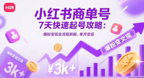 小红书商单号7天快速起号攻略：爆粉变现全流程拆解，单月变现3k+-卿云社