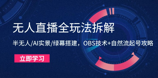 无人直播全玩法拆解：半无人/AI实景/绿幕搭建，OBS技术+自然流起号攻略-卿云社