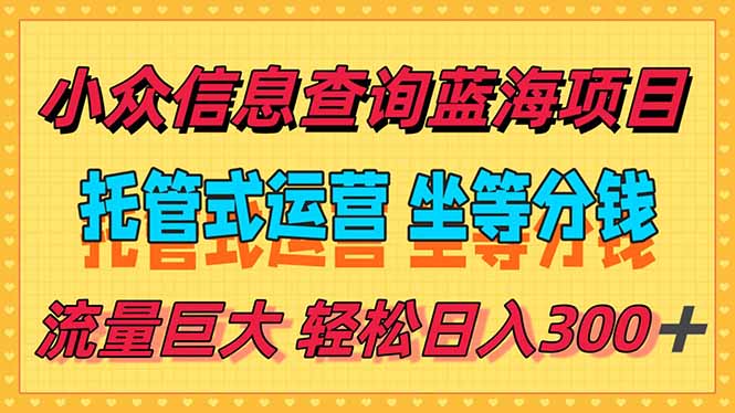 稳定日入300＋，小众信息查询蓝海项目，全程懒人式托管，解放你的时间-卿云社