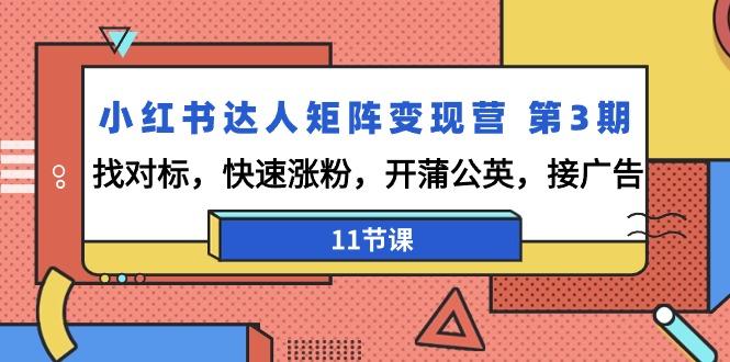 小红书达人矩阵变现营 第3期，找对标，快速涨粉，开蒲公英，接广告-11节课-卿云社