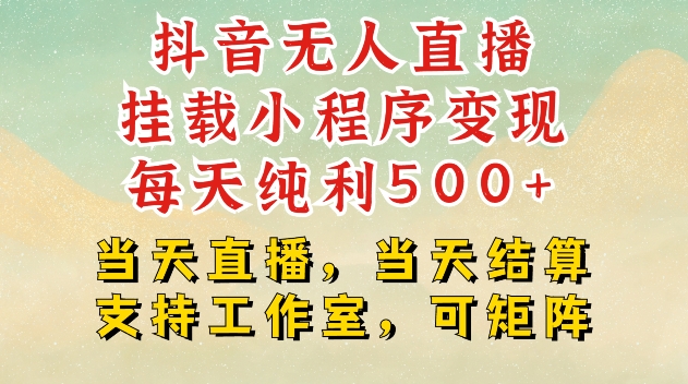 抖音无人直播挂载小程序变现每天纯利500+当天直播，当天结算支持工作室，可矩阵【揭秘】-卿云社