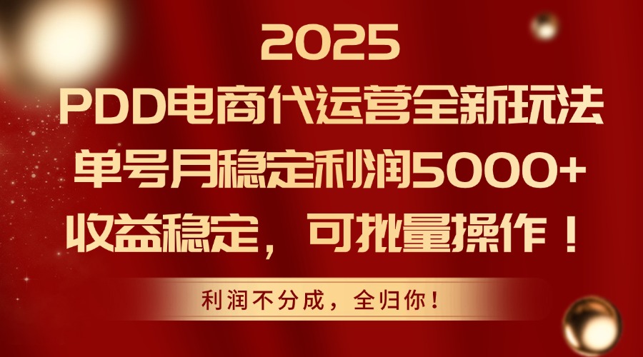 2025PDD电商代运营全新玩法，单号月稳定利润5000+，收益稳定，可批量操作-卿云社