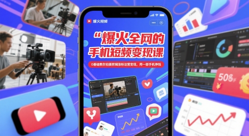 爆火全网的手机短视频变现课，0基础教你拍摄剪辑涨粉运营变现，用一部手机挣钱-卿云社