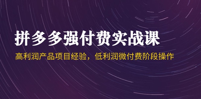 拼多多强付费实战课-44期，高利润产品项目经验，低利润微付费阶段操作-卿云社