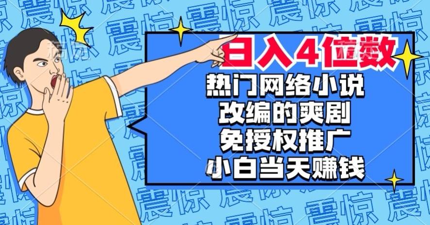 热门网络小说改编的爽剧，免授权推广，新人当天就能赚钱，日入4位数【揭秘】-卿云社