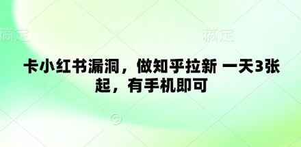 卡小红书漏洞，做知乎拉新 一天3张起，有手机即可-卿云社