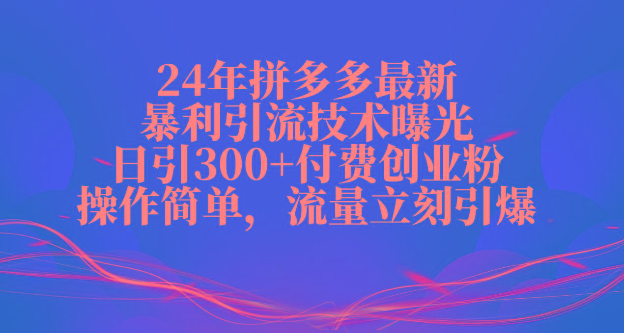 24年拼多多最新暴利引流技术曝光，日引300+付费创业粉，操作简单，流量…-卿云社