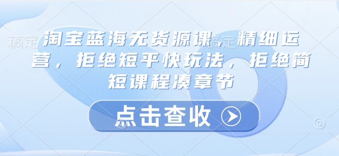 淘宝蓝海无货源课，精细运营，拒绝短平快玩法，拒绝简短课程凑章节-卿云社