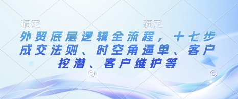 外贸底层逻辑全流程，十七步成交法则、时空角逼单、客户挖潜、客户维护等-卿云社