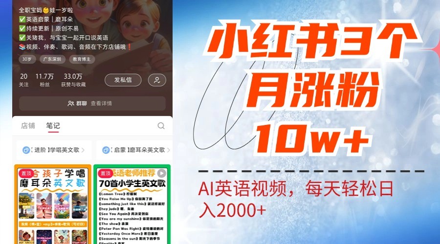 小红书三个月涨粉10W，AI英语视频0成本制作，每天轻松日入2000+-卿云社