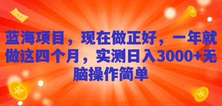 蓝海项目，现在做正好，一年就做这4个月，实测日入3000+，无脑简单操作！-卿云社
