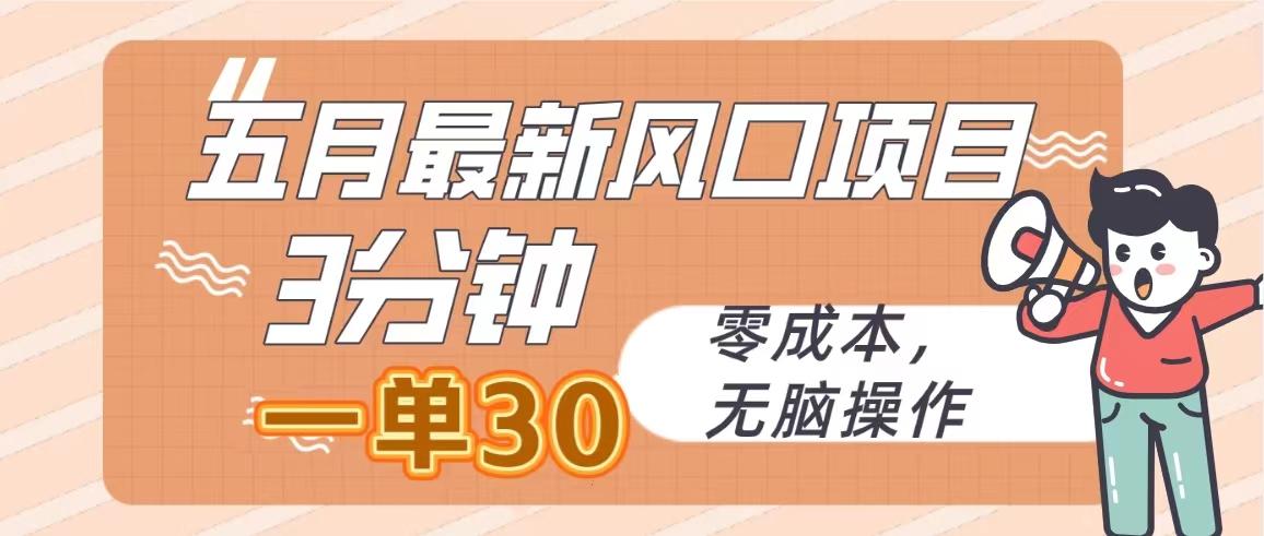 五月最新风口项目，3分钟一单30，零成本，无脑操作-卿云社
