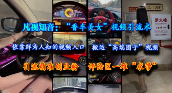 凡视知音：“香车美女”视频引流术，依靠鲜为人知的视频入口，搬运“高端圈子”视频，引流精准创业粉，评论区一堆“求带”-卿云社