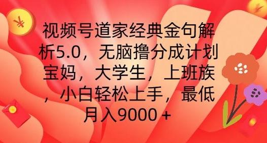 视频号道家经典金句解析5.0.无脑撸分成计划，小白轻松上手，最低月入9000+【揭秘】-卿云社
