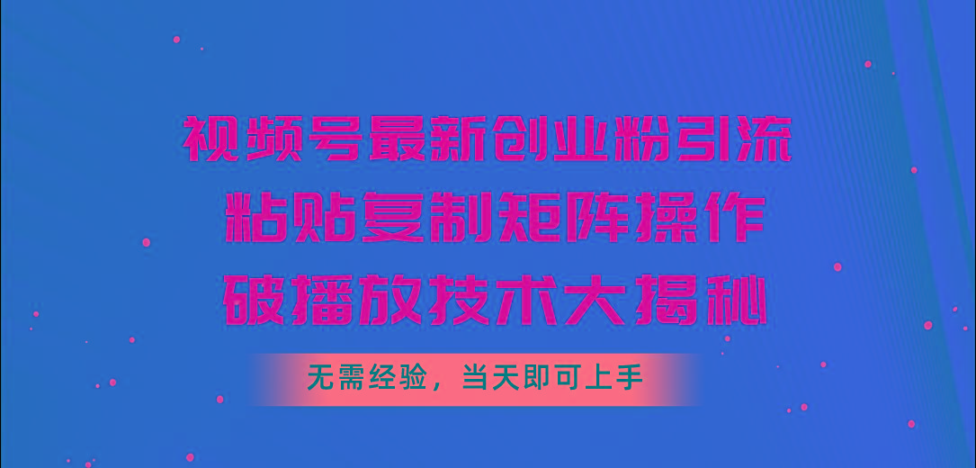 视频号最新创业粉引流，粘贴复制矩阵操作，破播放技术大揭秘，无需经验…-卿云社