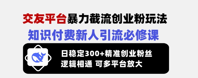 交友平台暴力截流创业粉玩法，知识付费新人引流必修课，日稳定300+精准创业粉丝，逻辑相通可多平台放大-卿云社