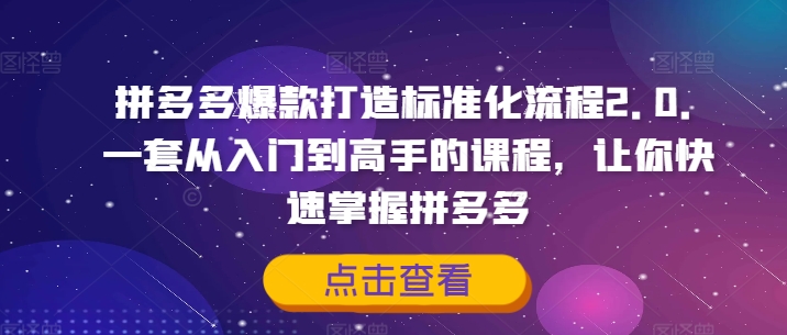 拼多多爆款打造标准化流程2.0，一套从入门到高手的课程，让你快速掌握拼多多-卿云社