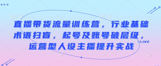直播带货流量训练营，行业基础术语扫盲，起号及账号破层级，运营型人设主播提升实战-卿云社