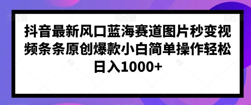 抖音最新风口蓝海赛道图片秒变视频条条原创爆款小白简单操作轻松日入1000+-卿云社