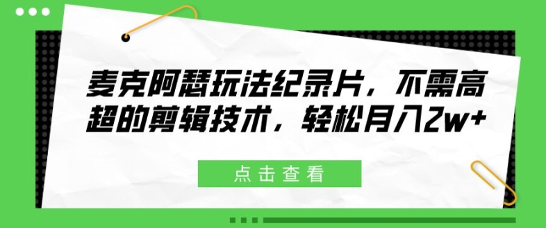 麦克阿瑟玩法纪录片，不需高超的剪辑技术，轻松月入2w+【揭秘】-卿云社