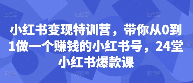 小红书变现特训营，带你从0到1做一个赚钱的小红书号，24堂小红书爆款课-卿云社
