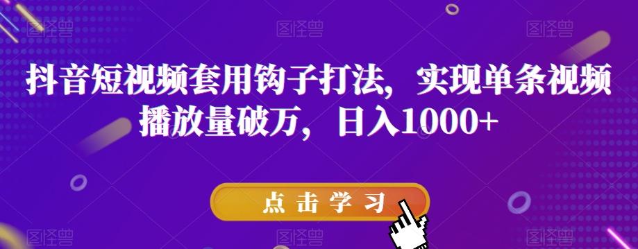 抖音短视频套用钩子打法，实现单条视频播放量破万，日入1000+【揭秘】-卿云社
