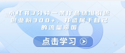 小红书3分钟一条作品精准引流创业粉300+，打造属于自己的流量帝国-卿云社