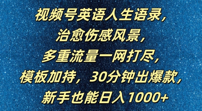 视频号英语人生语录，多重流量一网打尽，模板加持，30分钟出爆款，新手也能日入1000+【揭秘】-卿云社