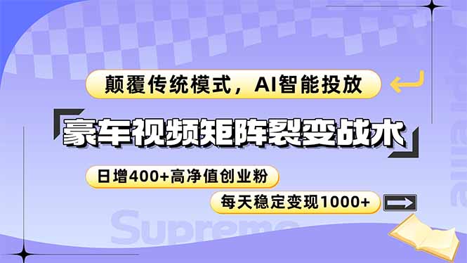 豪车视频矩阵裂变战术，颠覆传统模式，AI智能投放，日增400+高净值创业…-卿云社