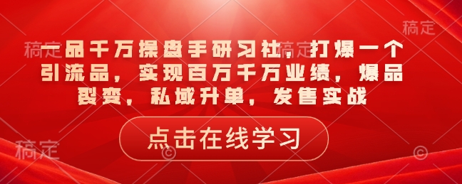 一品千万操盘手研习社，打爆一个引流品，实现百万千万业绩，爆品裂变，私域升单，发售实战-卿云社