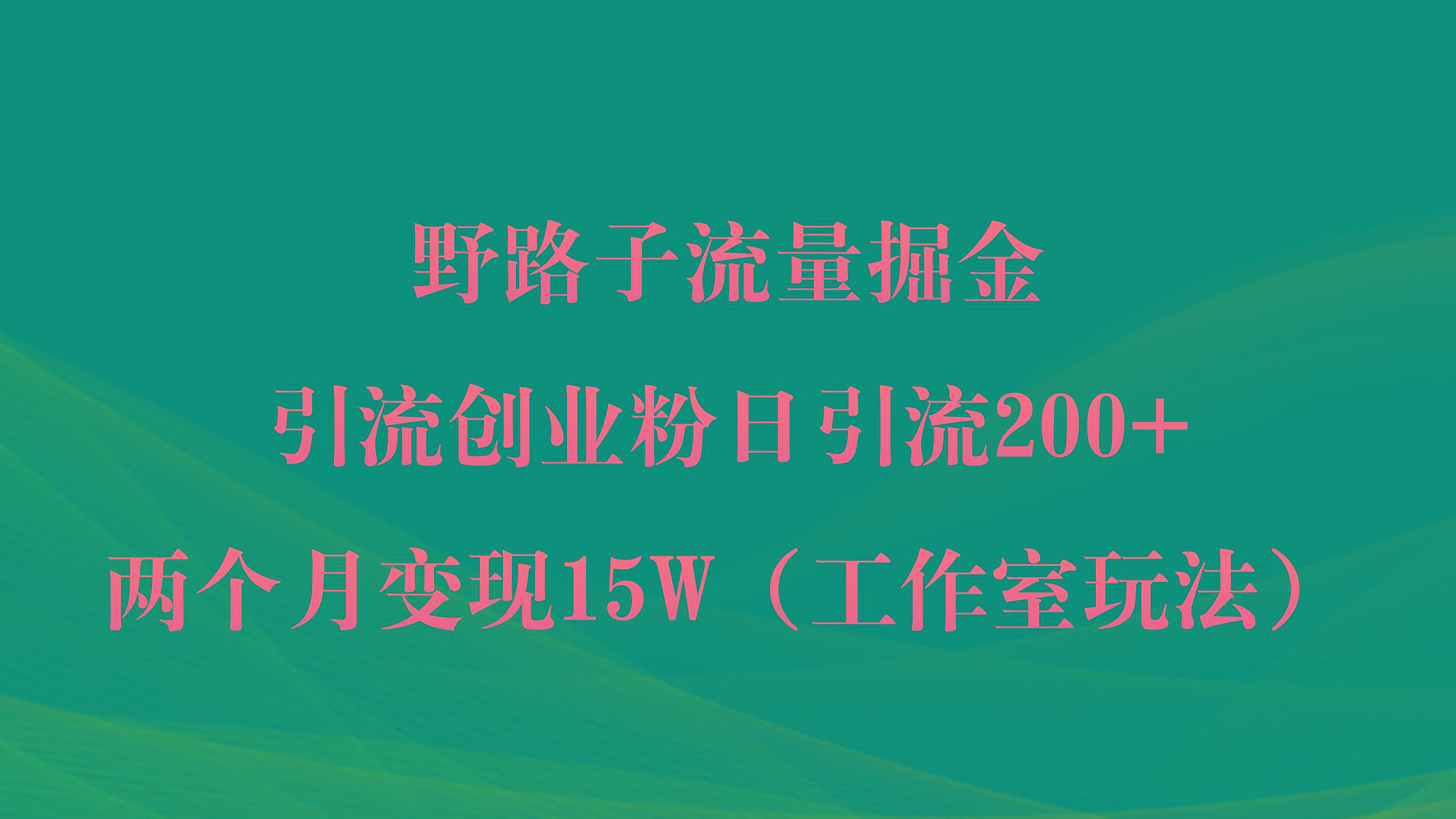 (9513期)野路子流量掘金，引流创业粉日引流200+，两个月变现15W(工作室玩法))-卿云社