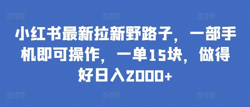小红书最新拉新野路子，一部手机即可操作，一单15块，做得好日入2000+【揭秘】-卿云社