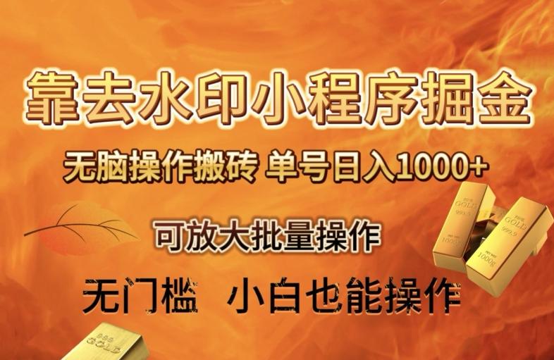 靠去水印小程序无脑操作搬砖，单号日入1000+保姆级教程可放大批量操作【揭秘】-卿云社