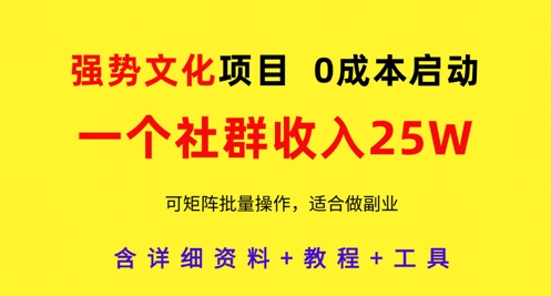 强势文化项目，一个社群收入25个W，0成本启动，可矩阵批量操作，原创详细实操教程-卿云社