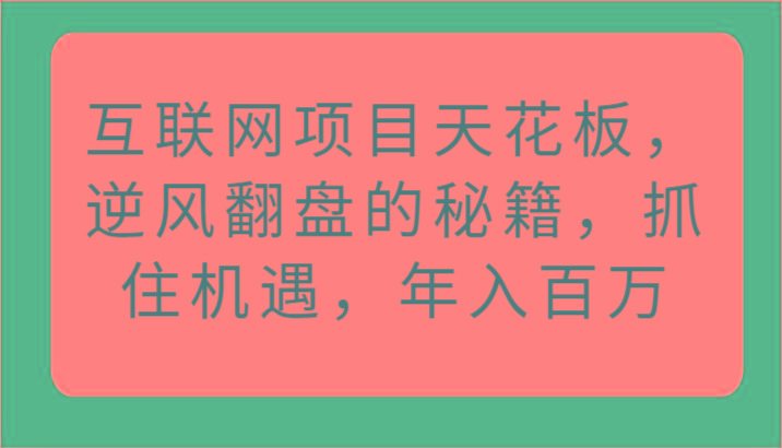 互联网项目天花板，逆风翻盘的秘籍，抓住机遇，年入百万-卿云社